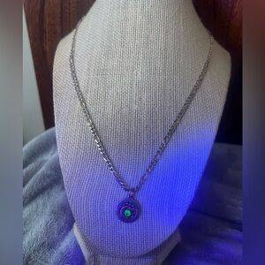 Uranium Glass Love You To The Moon & Back Sterling Silver Necklace, good cond.
